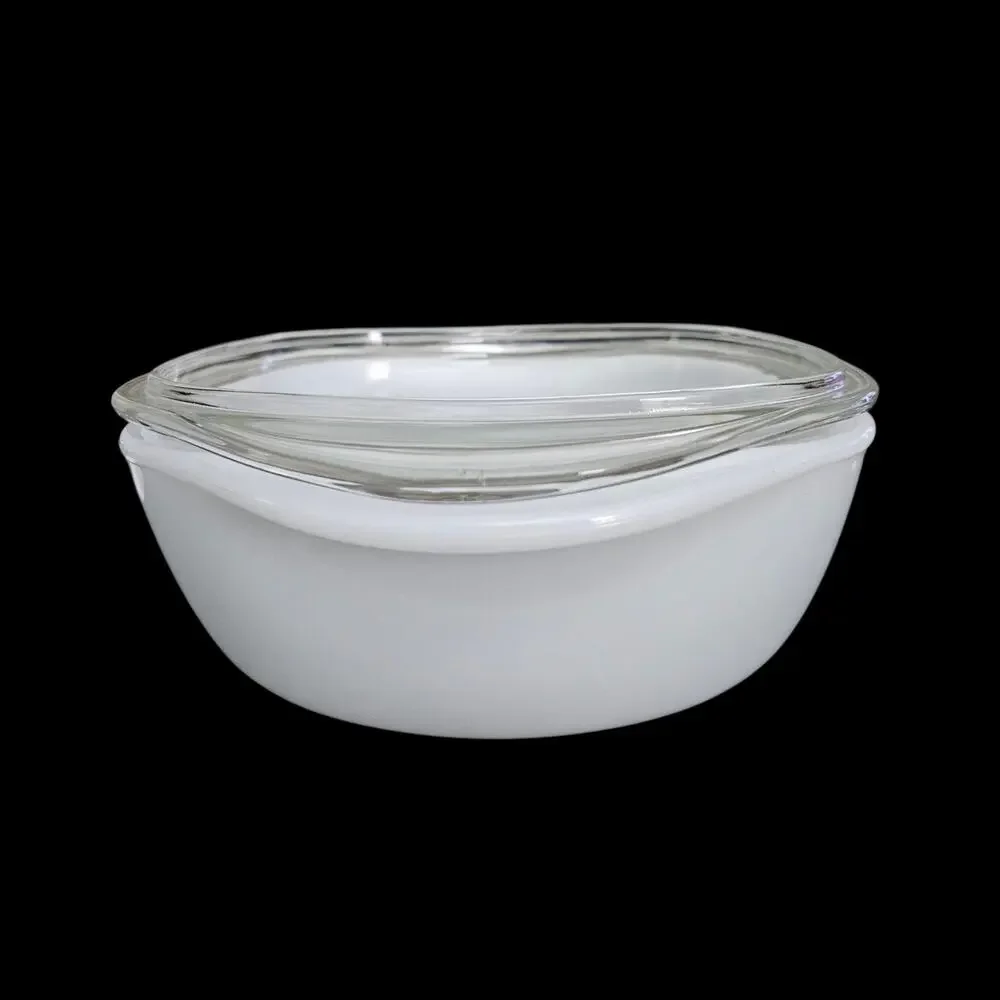 Vintage Pry-O-Rey White Milk Glass Covered Casserole Dish Brown Floral